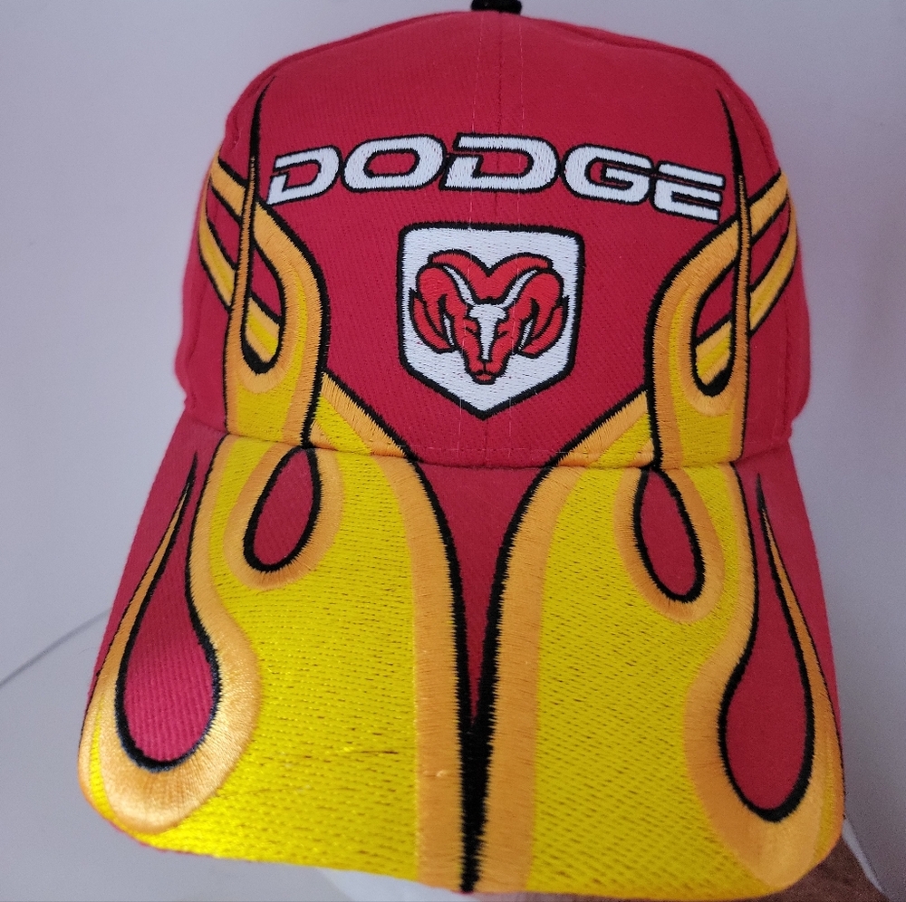 Speedway Blues Dodge Truck Hat Adjustable Red Flames Ram Logo Ball Cap Fire